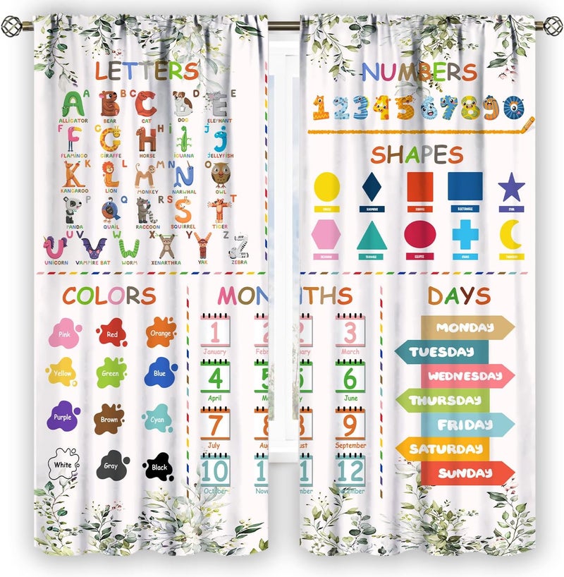 YCness ABC Alphabet Curtains for Kids Boys Girls Baby Child Nursery Bedroom Living Room Colorful Cartoon Fun Learning Education Print Rod Pocket Window Treatments Toddler Drapes 42x45 Inch - Image 1